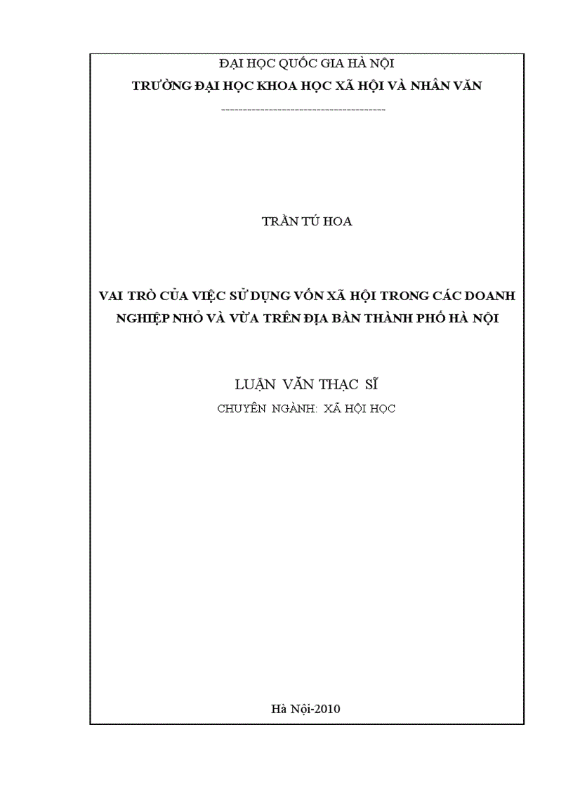 Vai trò của việc sử dụng vốn xã hội trong các doanh nghiệp nhỏ và vừa trên địa bàn thành phố Hà Nội