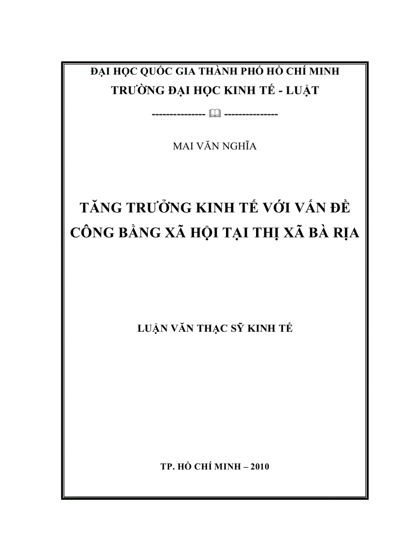 Tăng trưởng kinh tế với vấn đề công bằng xã hội tại thị xã bà rịa