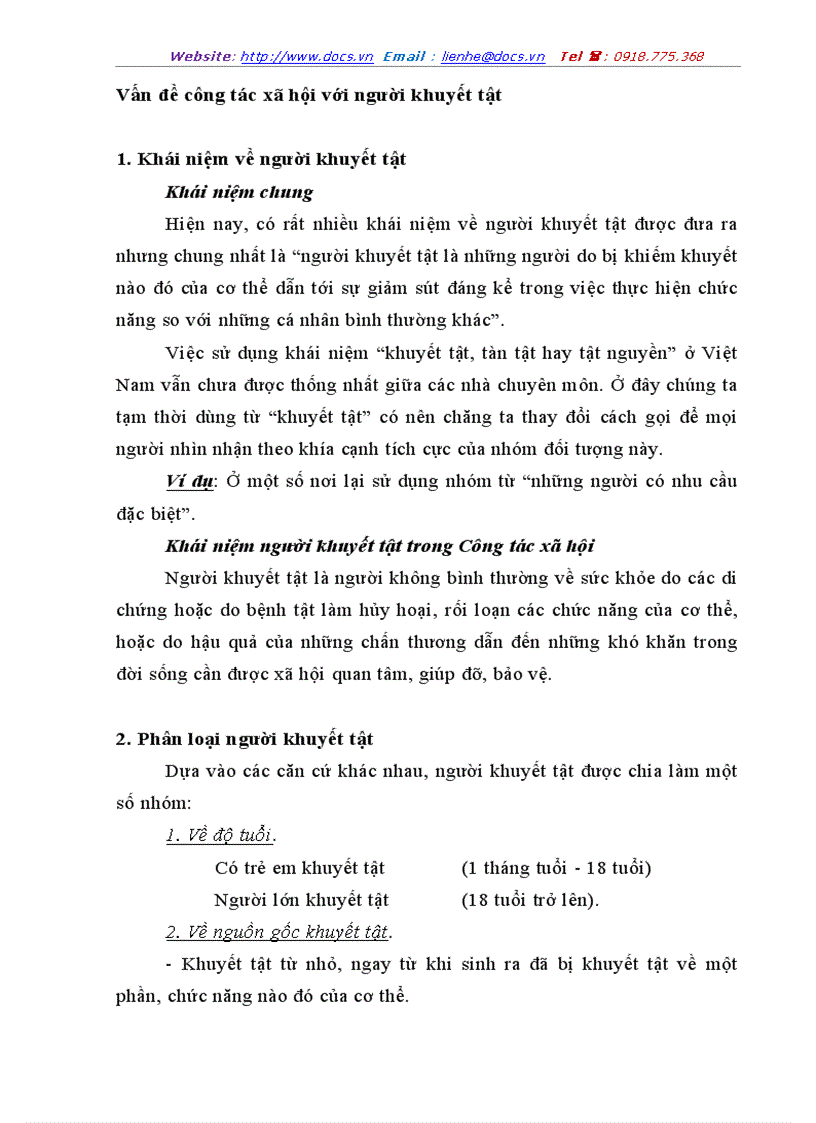 Vấn đề công tác xã hội với người khuyết tật