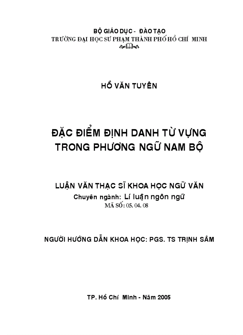 Đặc điểm định danh từ vựng trong phương ngữ nam bộ