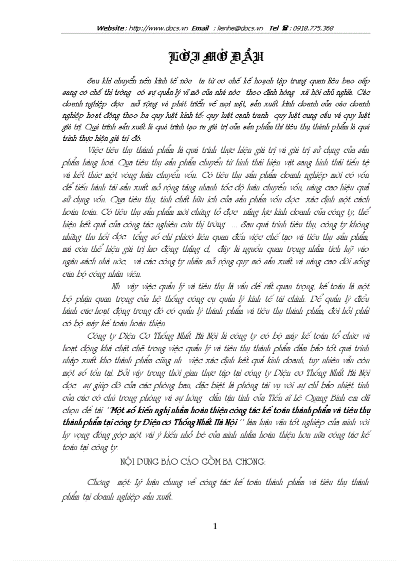 Một số kiến nghị nhằm hoàn thiện công tác kế toán thành phẩm và tiêu thụ thành phẩm tại công ty Điện cơ Thống Nhất Hà Nội