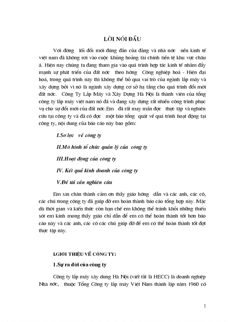 Báo cáo thực tập tại Công ty lắp máy xây dung Hà Nội viết tắt là HECC