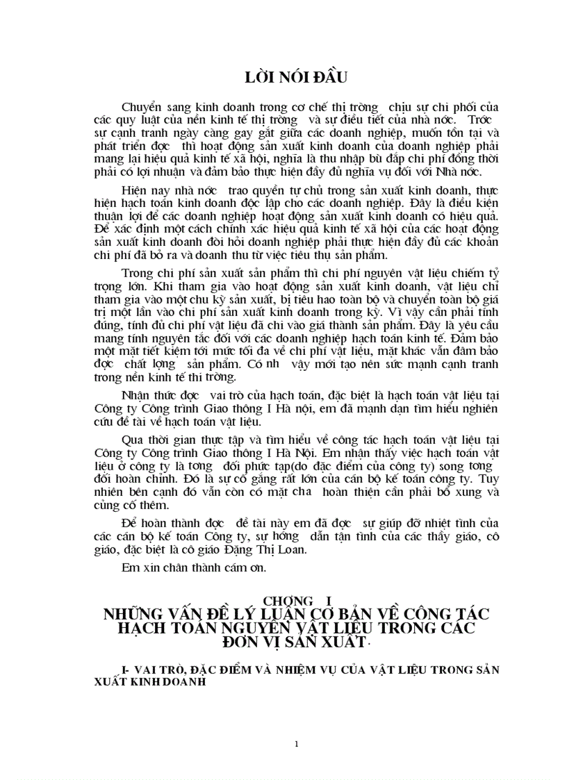 1số kiến nghị nhằm hoàn thiện công tác kế toán vật liệu NVL tại C ty công trình giao thông 1 Hà Nội