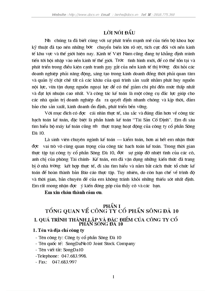 Kế toán TSCĐ tại C ty CP Sông Đà 10