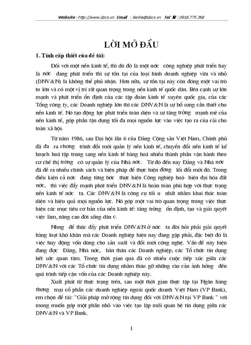 Giải pháp mở rộng tín dụng đối với DNV N tại ngânhàng NHTMCP các DN Ngoài QD VPBank