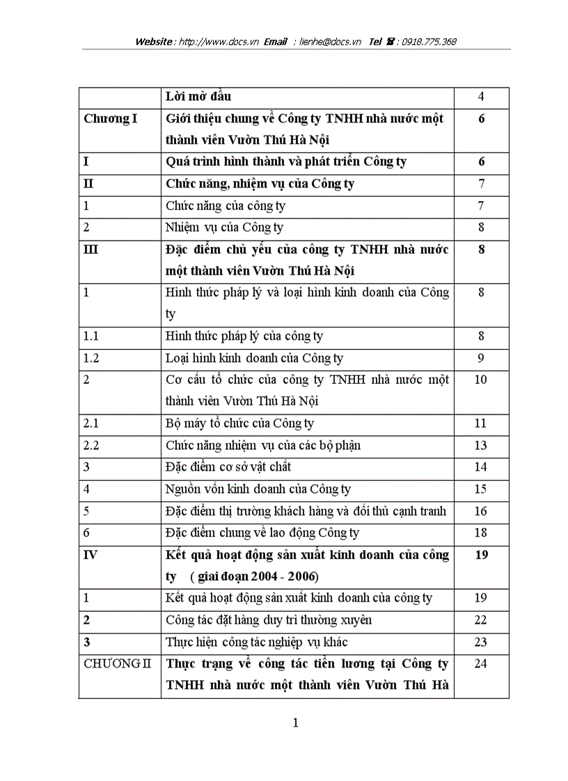 Công tác tiền lương tại công ty TNHH nhà nước một thành viên Vườn thú Hà nội Thực trạng và giải pháp hoàn thiện