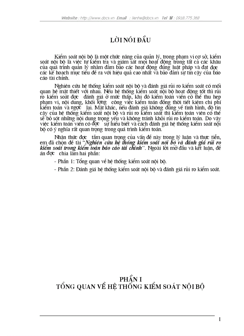 Nghiên cứu hệ thống kiểm soát nội bộ và đánh giá rủi ro kiểm soát trong kiểm toán báo cáo tài chính
