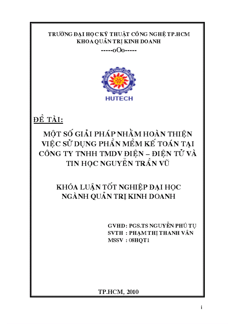 Một số giải pháp nhằm hoàn thiện việc sử dụng phần mềm kế toán tại Công ty TNHH TMDV Điện Điện tử và Tin học Nguyễn Trần Vũ