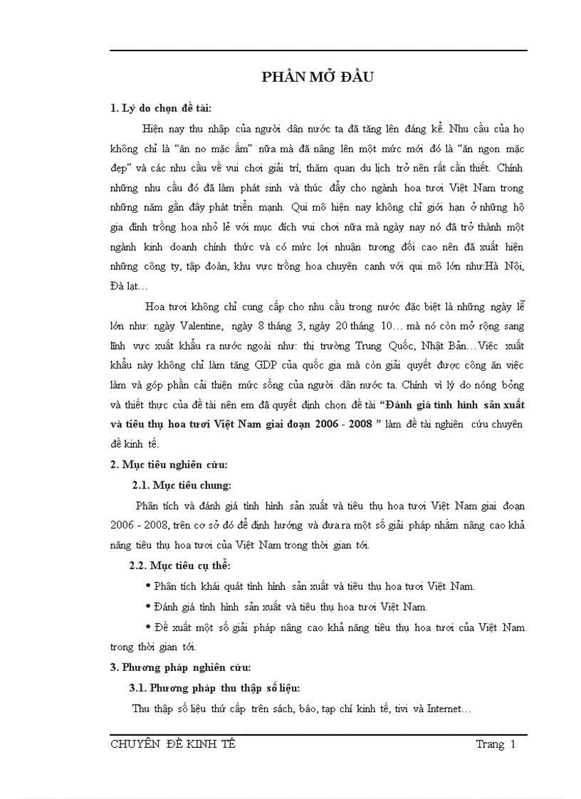 Đánh giá tình hình sản xuất và tiêu thụ hoa tươi Việt Nam giai đoạn 2006 2008