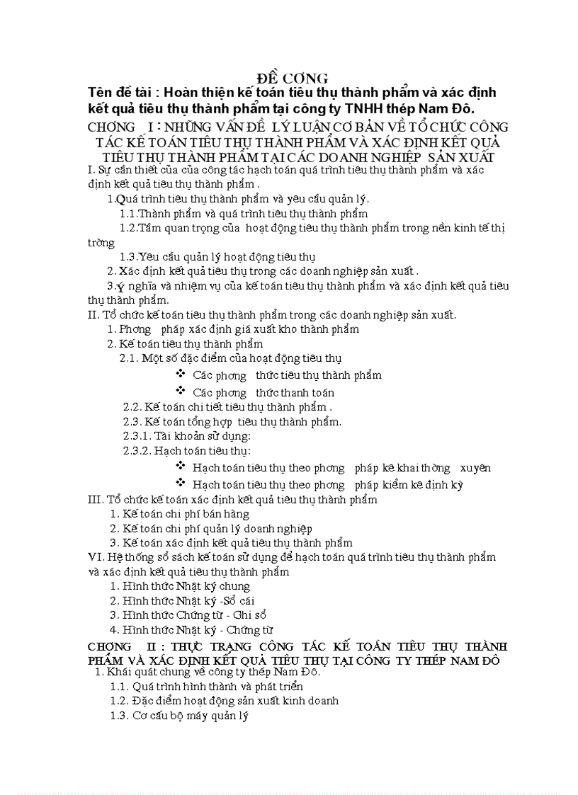Hoàn thiện kế toán TTTP xác định kết quả TTTP tại C ty TNHH thép Nam Đô