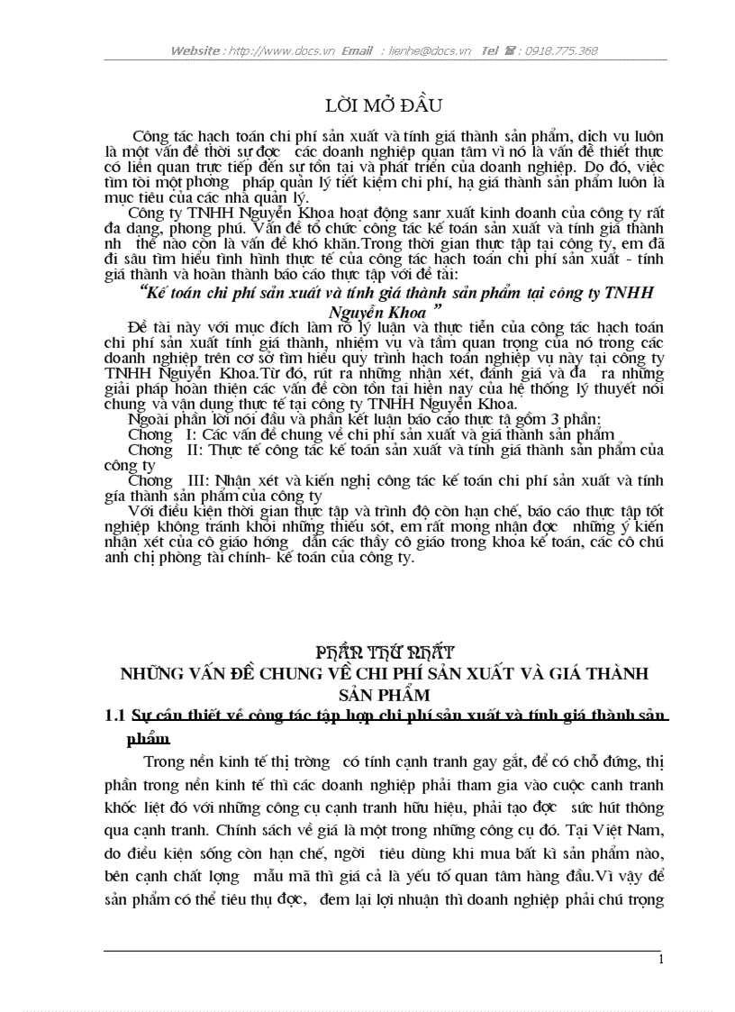 Kế toán chi phí sản xuất và tính giá thành sản phẩm tại công ty TNHH Nguyễn Khoa