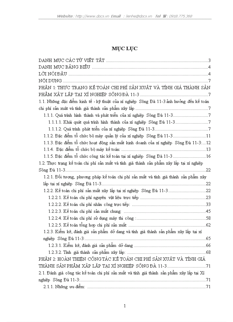 Kế toán chi phí sản xuất và tính giá thành sản phẩm xây lắp tại xí nghiệp Sông Đà 11 3