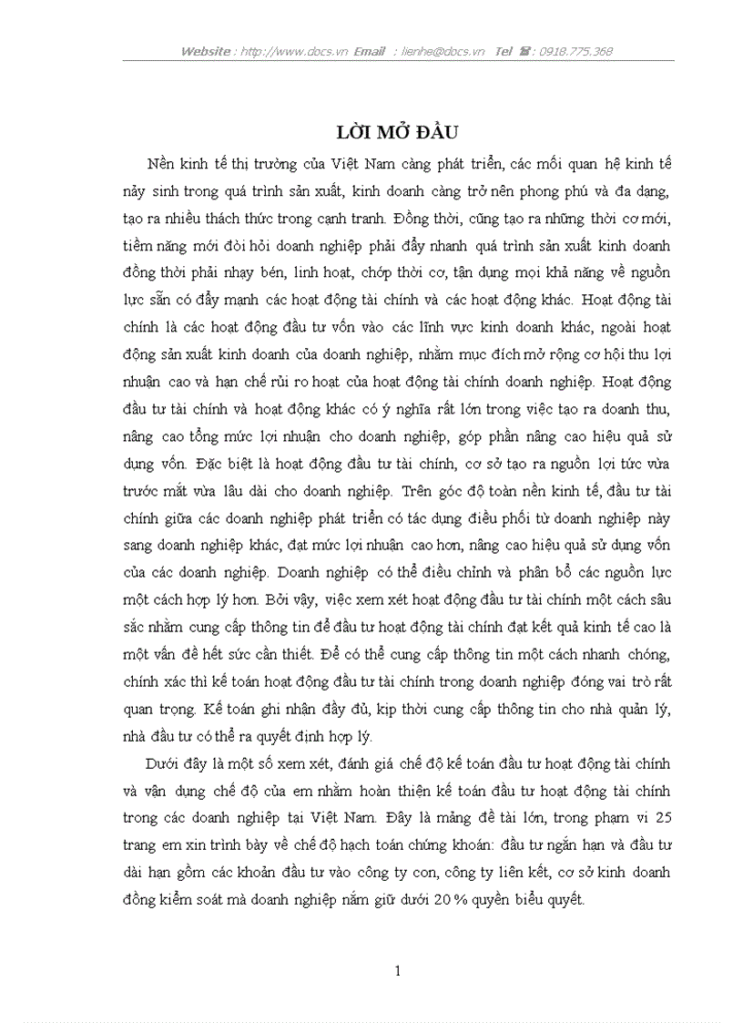Hoàn thiện kế toán đầu tư hoạt động tài chính trong các doanh nghiệp tại VN