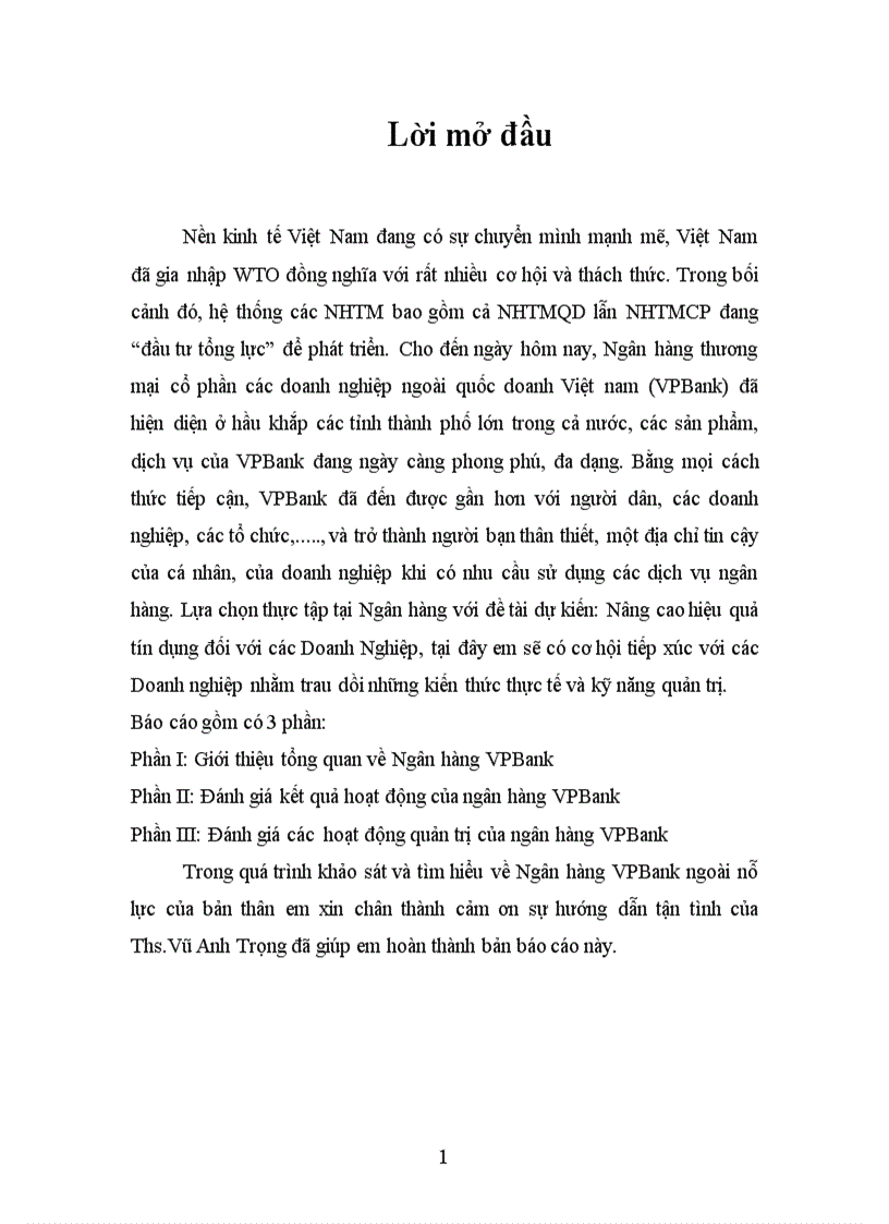 Báo cáo thực tập tại Ngân hàng VPBank