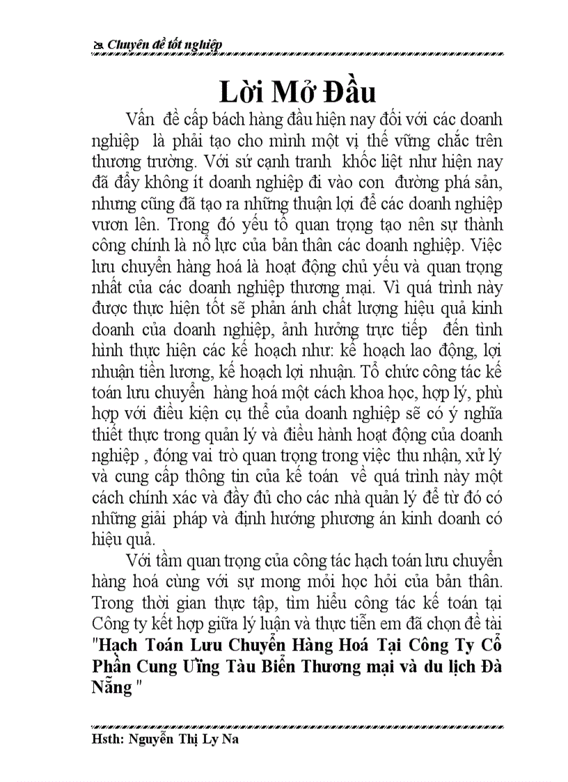 Hạch Toán Lưu Chuyển Hàng Hoá Tại Công Ty Cổ Phần Cung ứng Tàu Biển Thương mại và du lịch Đà Nẵng