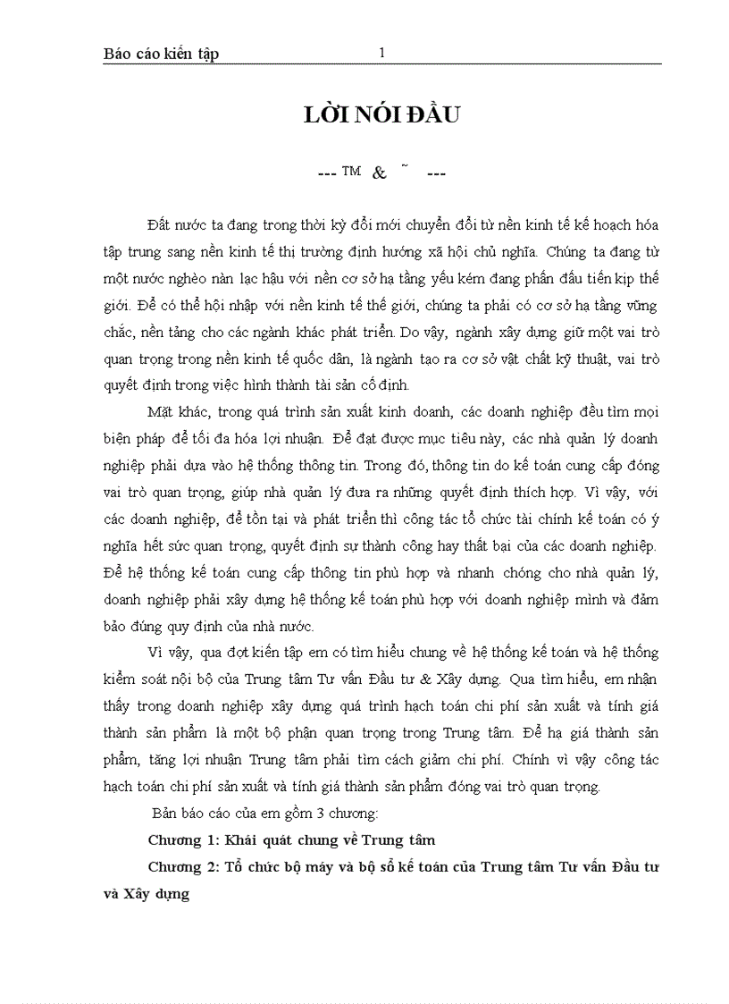 Tổ chức bộ máy và bộ sổ kế toán của Trung tâm Tư vấn Đầu tư và Xây dựng