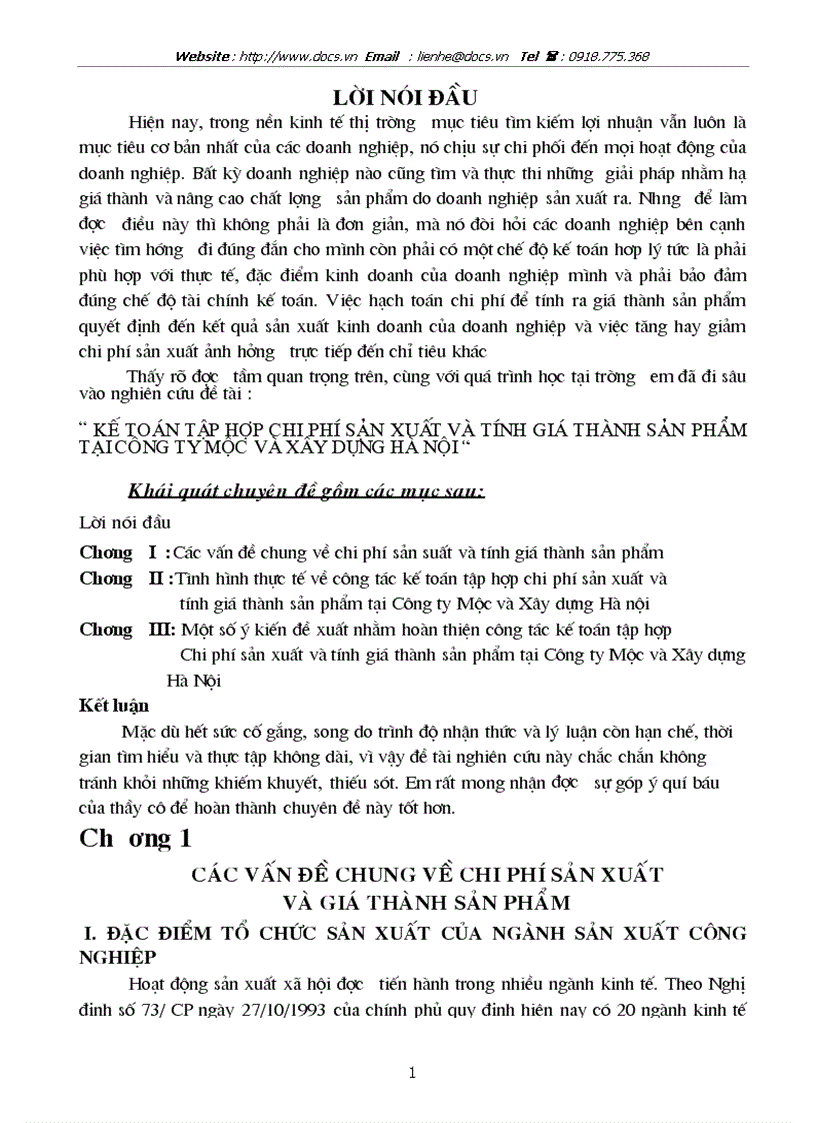 Kế toán tập hợp chi phí sản xuất và tính giá thành sản phẩm tại công ty mộc và xây dựng hà nội