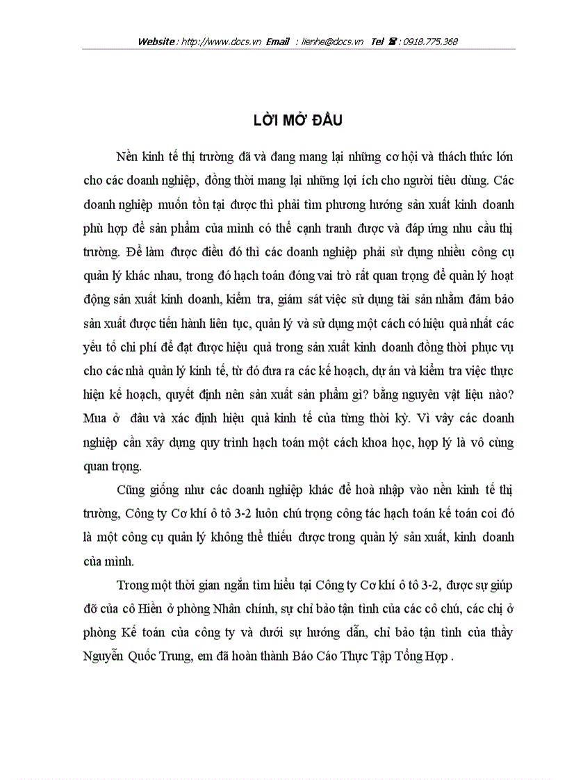 Báo cáo thực tập tổng hợp kế toán công y cơ khí ô tô 3 2
