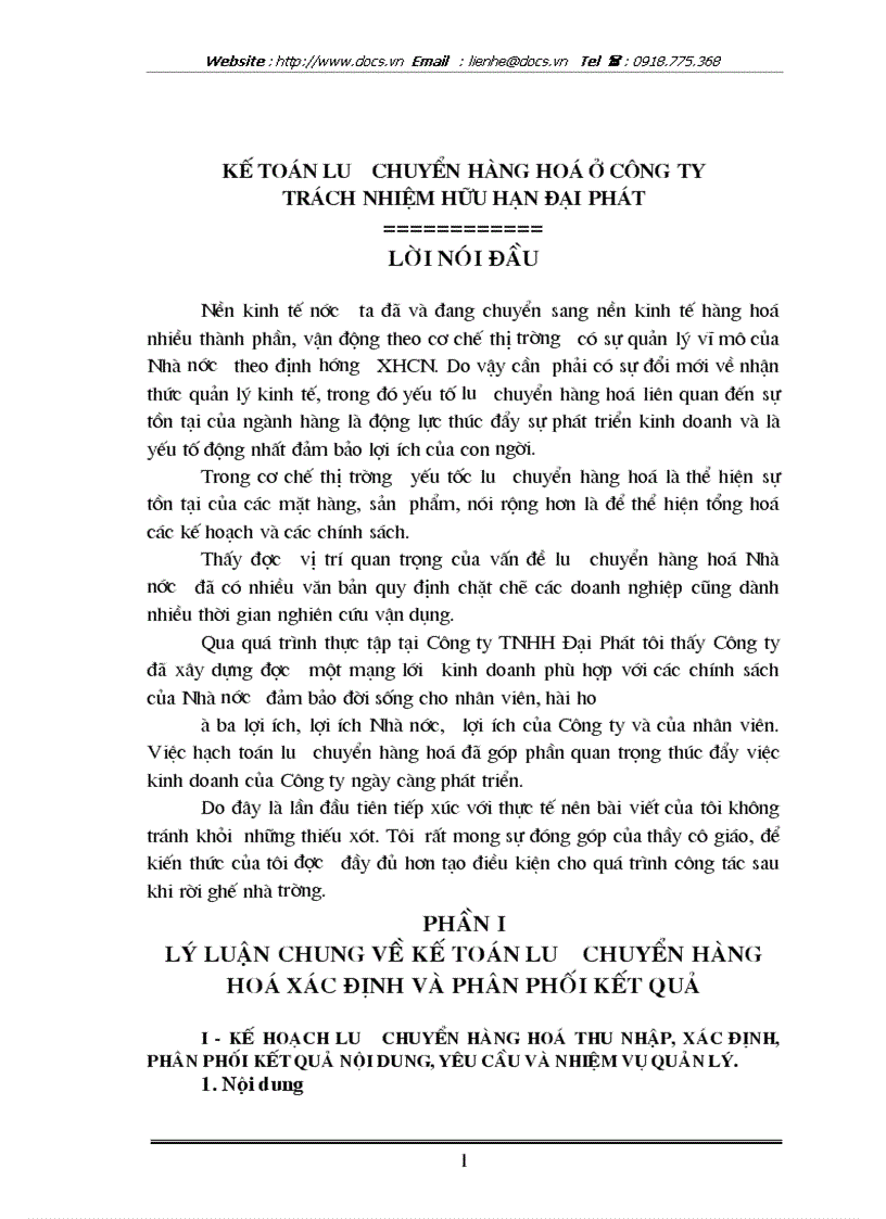 Kế toán lưu chuyển hàng hoá ở công ty trách nhiệm hữu hạn đại phát