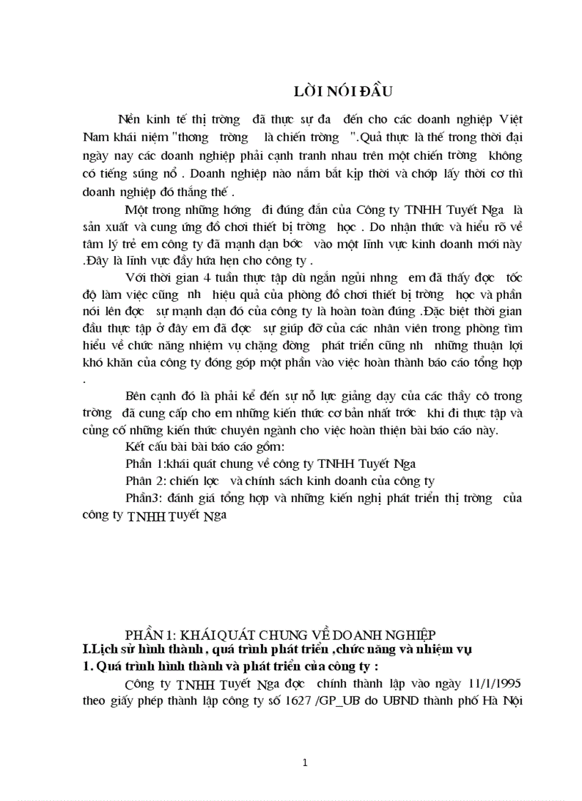 Báo cáo thực tập tại công ty TNHH Tuyết Nga