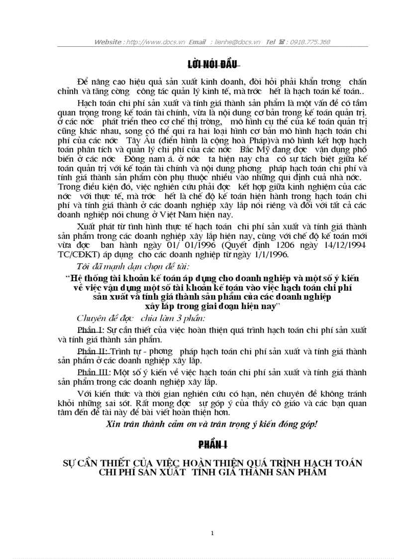 Hệ thống tài khoản kế toán áp dụng cho doanh nghiệp và một số ý kiến về việc vận dụng một số tài khoản kế toán vào việc hạch toán chi phí sản xuất v