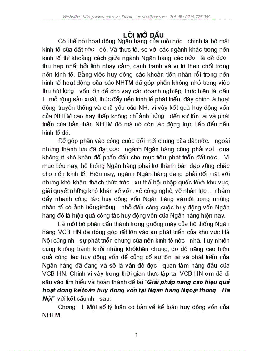 Giải pháp nâng cao hiệu quả hoạt động kế toán huy động vốn tại Ngân hàng Ngoại thương Hà Nội