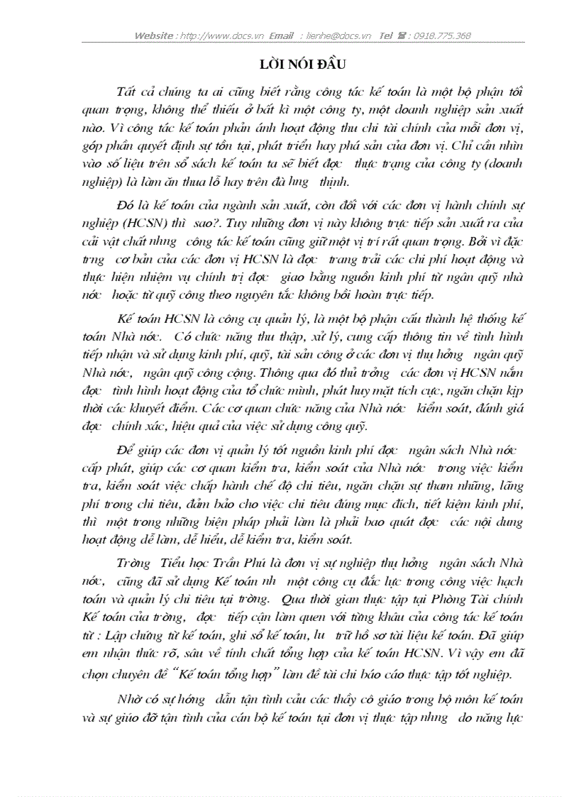 Tổ chức công tác kế toán ở đơn vị HCSN trường Tiểu học Trần Phú lt KTHCSN gt
