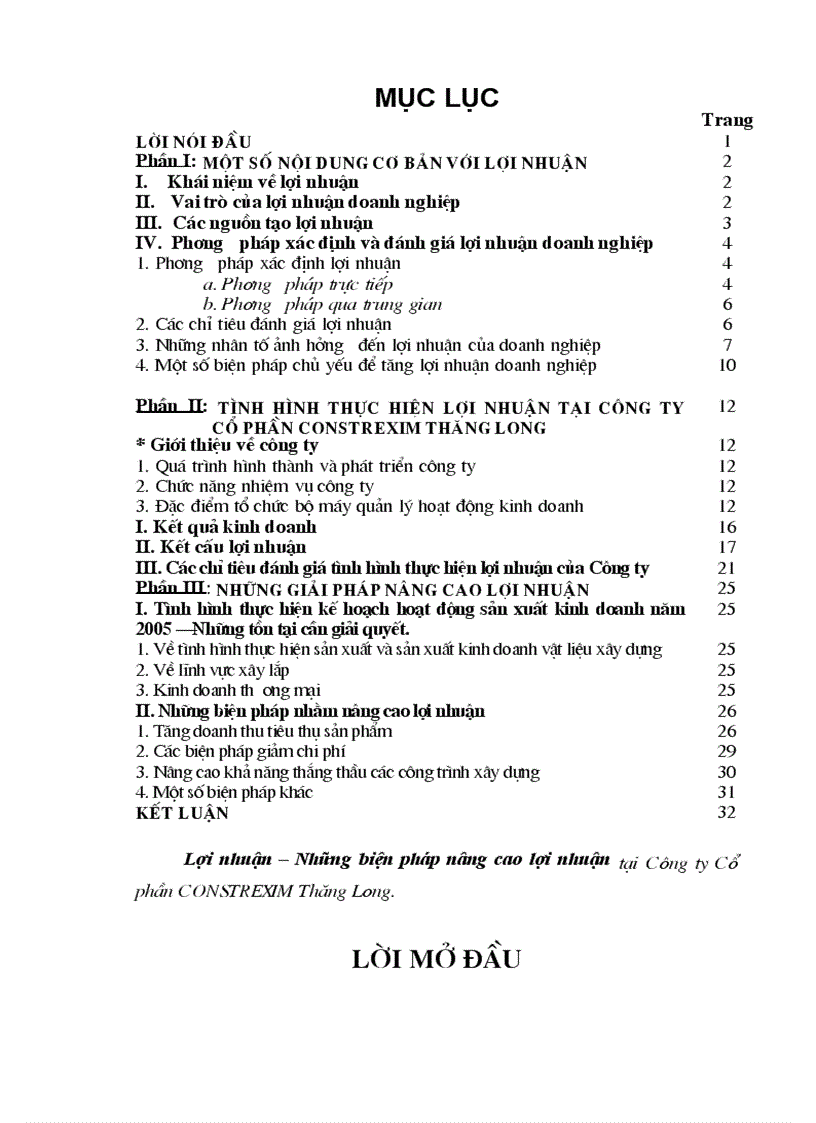 Lợi nhuận Những biện pháp nâng cao lợi nhuận tại Công ty Cổ phần CONSTREXIM Thăng Long