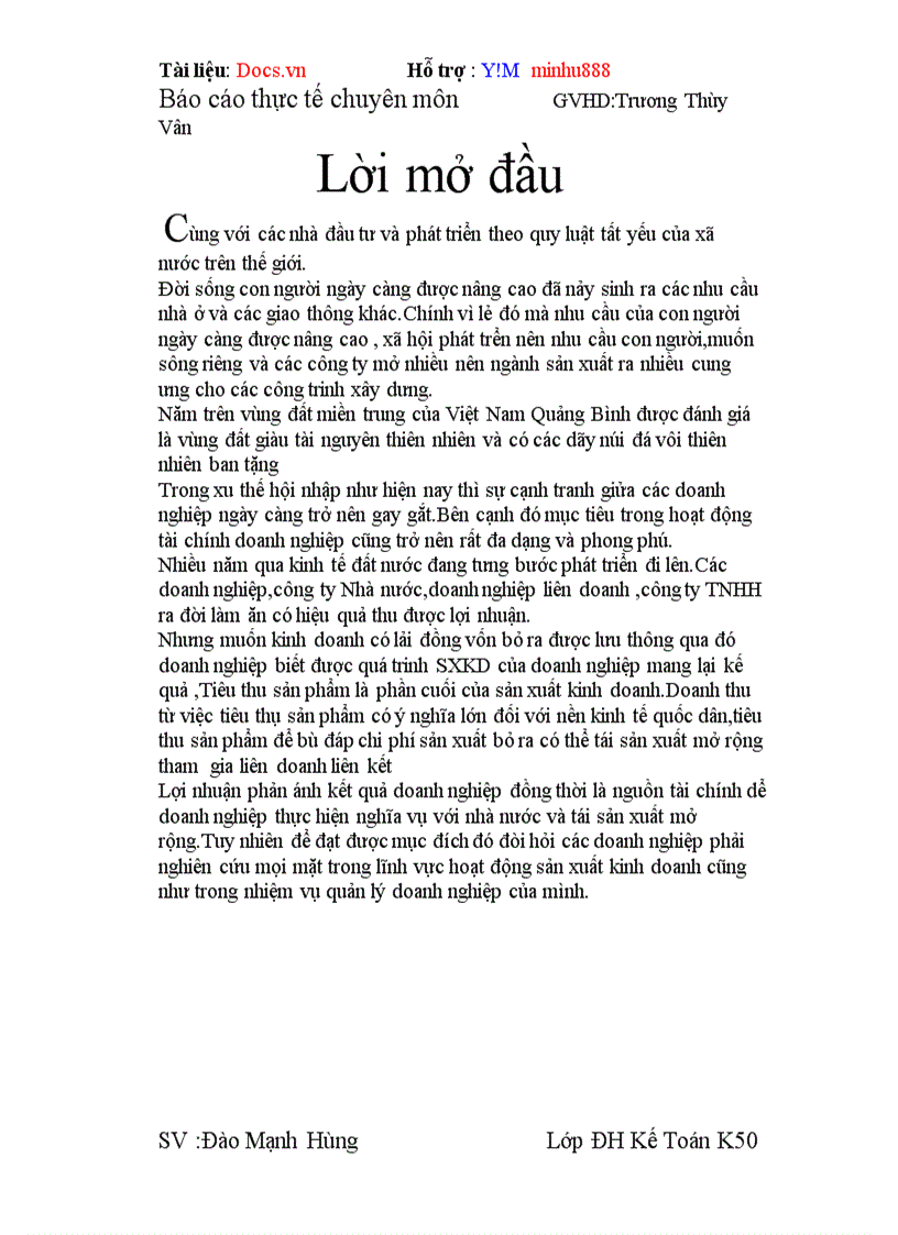 Báo cáo thực tế Công ty xi măng Sông Gianh