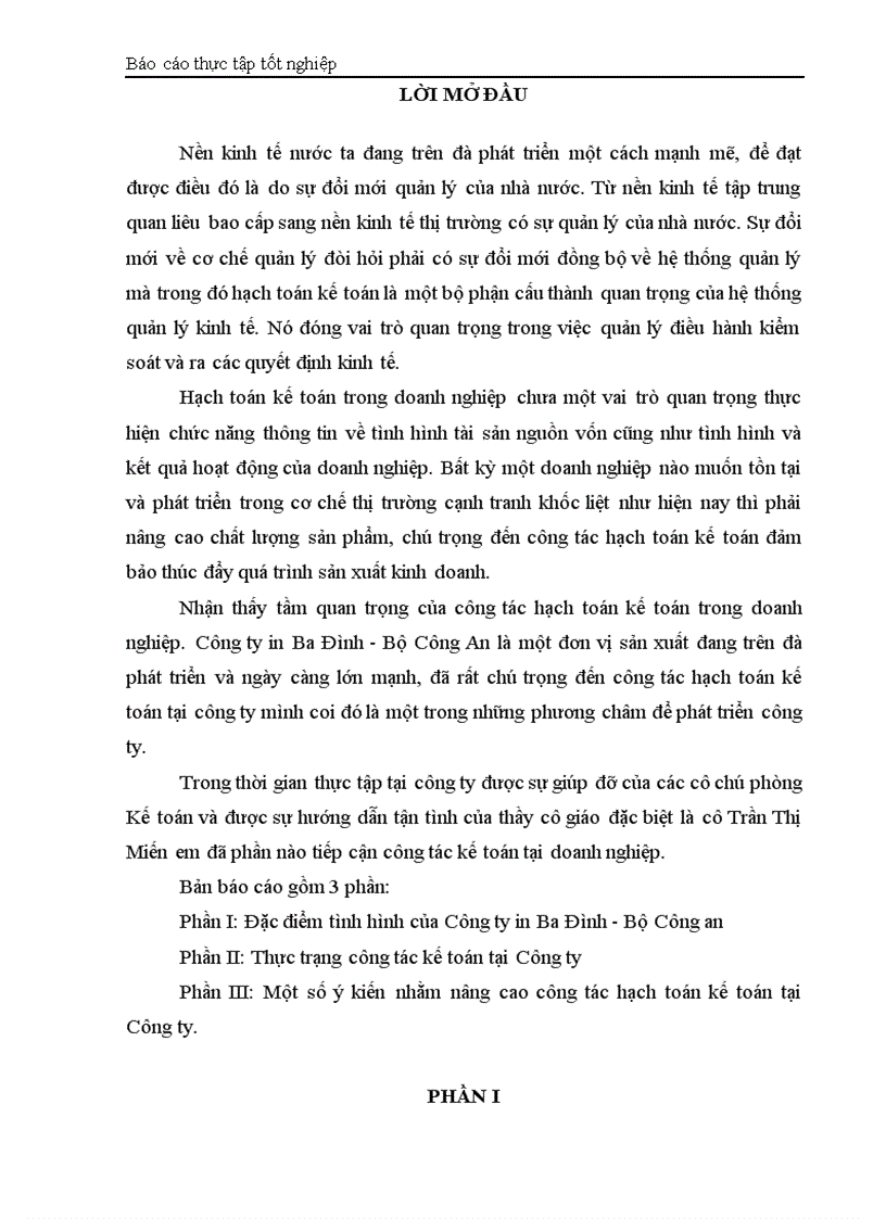 Thực trạng và một số ý kiến nhằm nâng cao công tác hạch toán kế toán tại Công ty in Ba Đình Bộ Công an