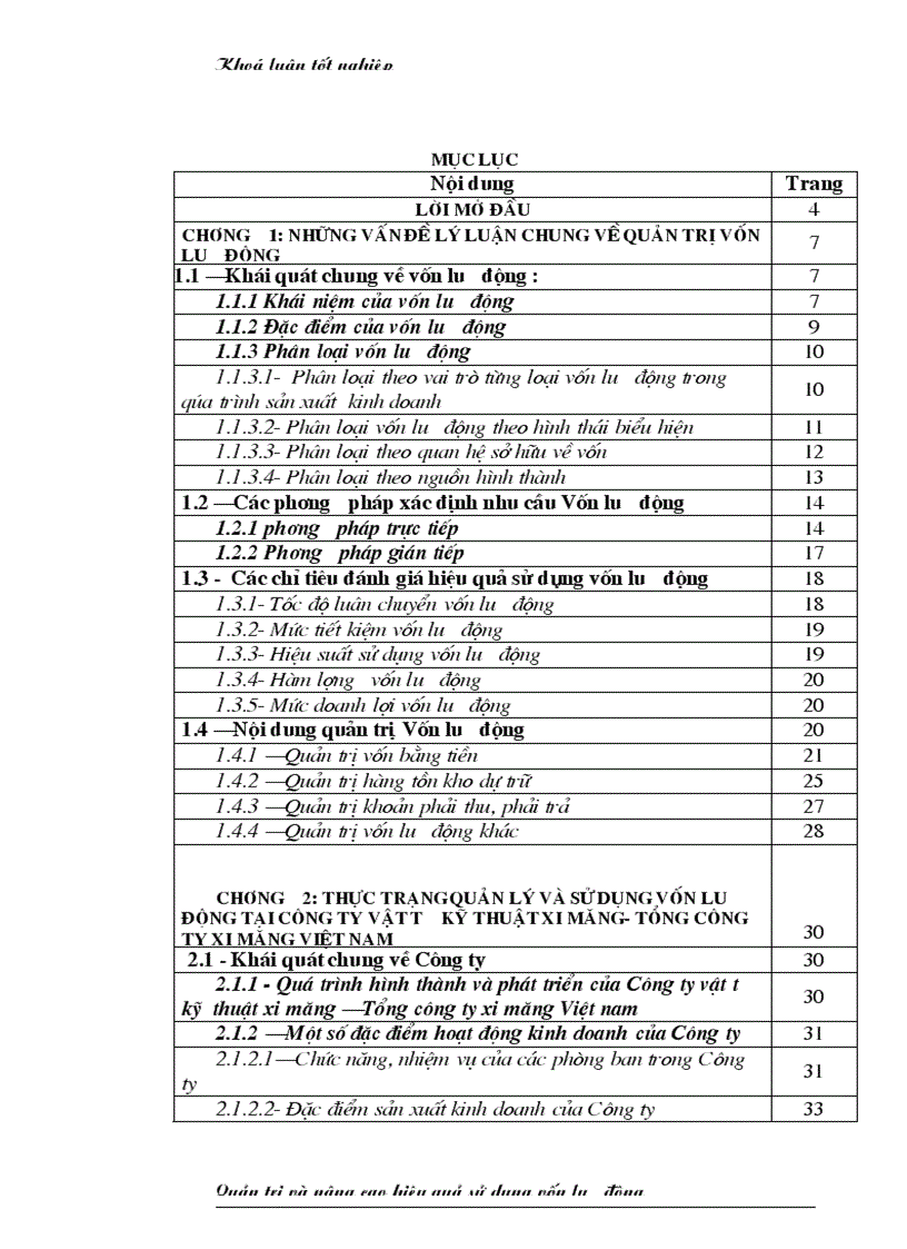 Luận văn Quản trị và nâng cao hiệu quả dử dụng vốn lưu động
