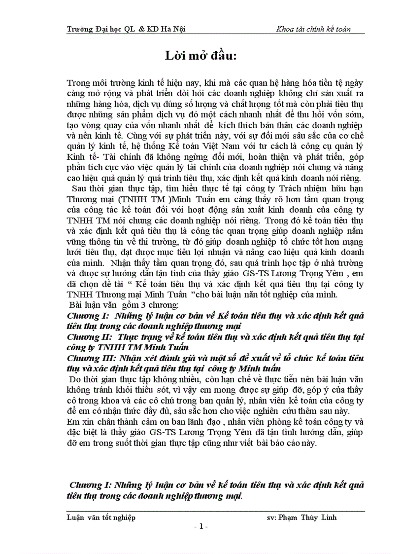 Kế toán tiêu thụ và xác định kết quả tiêu thụ tại công ty TNHH Thương mại Minh Tuấn