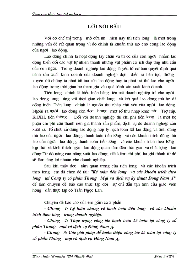 Các giải pháp để hoàn thiện công tác kế toán tại công ty cổ phần Thương mại và Dịch vụ Đông nam á