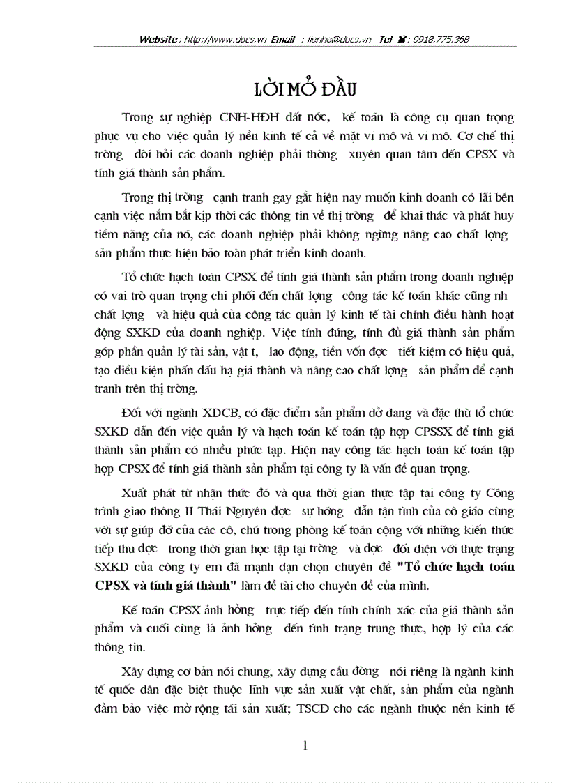 Tổ chức hạch toán CPSX và tính giá thành