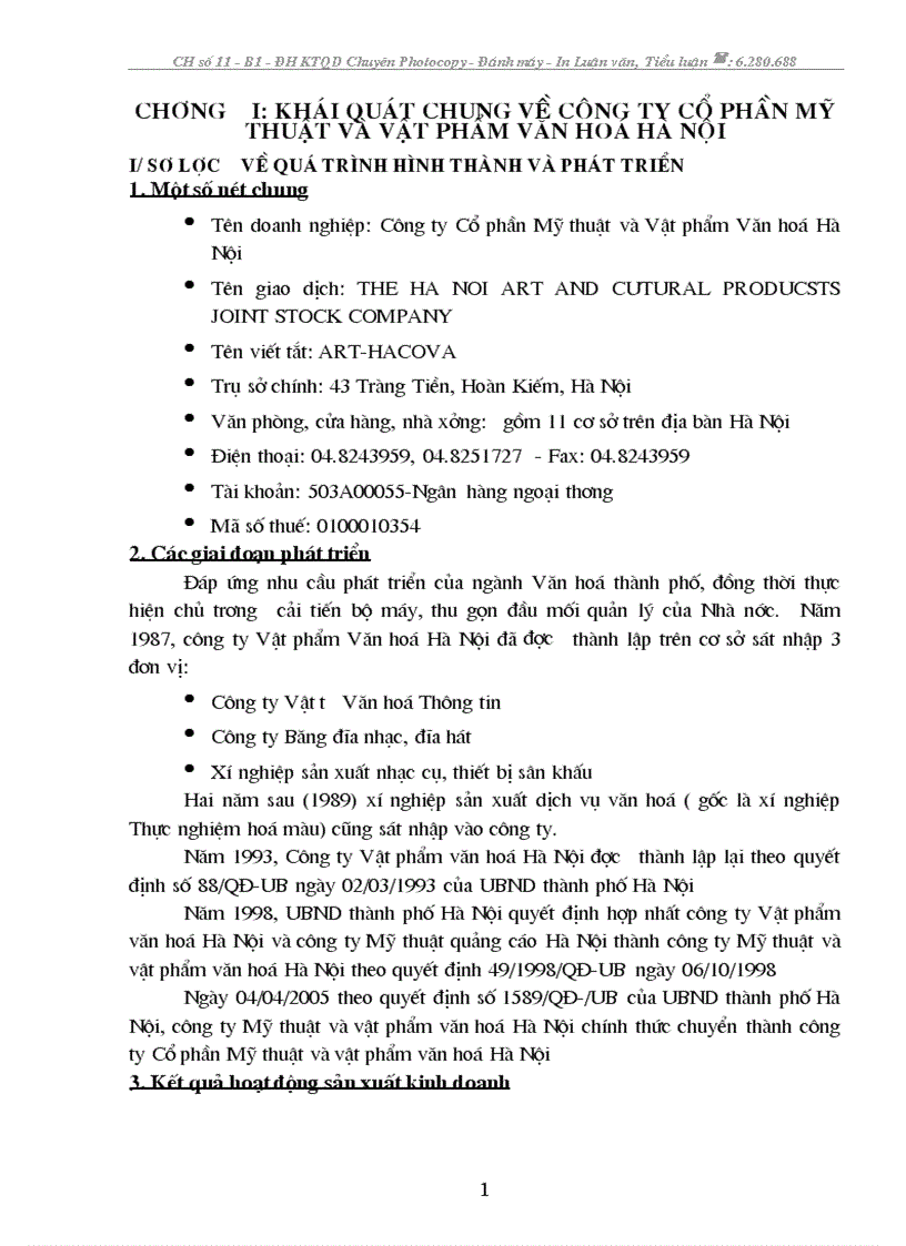 Báo cáo thực tập tại Công ty cổ phần mỹ thuật và vật phẩm văn hoá hà nội