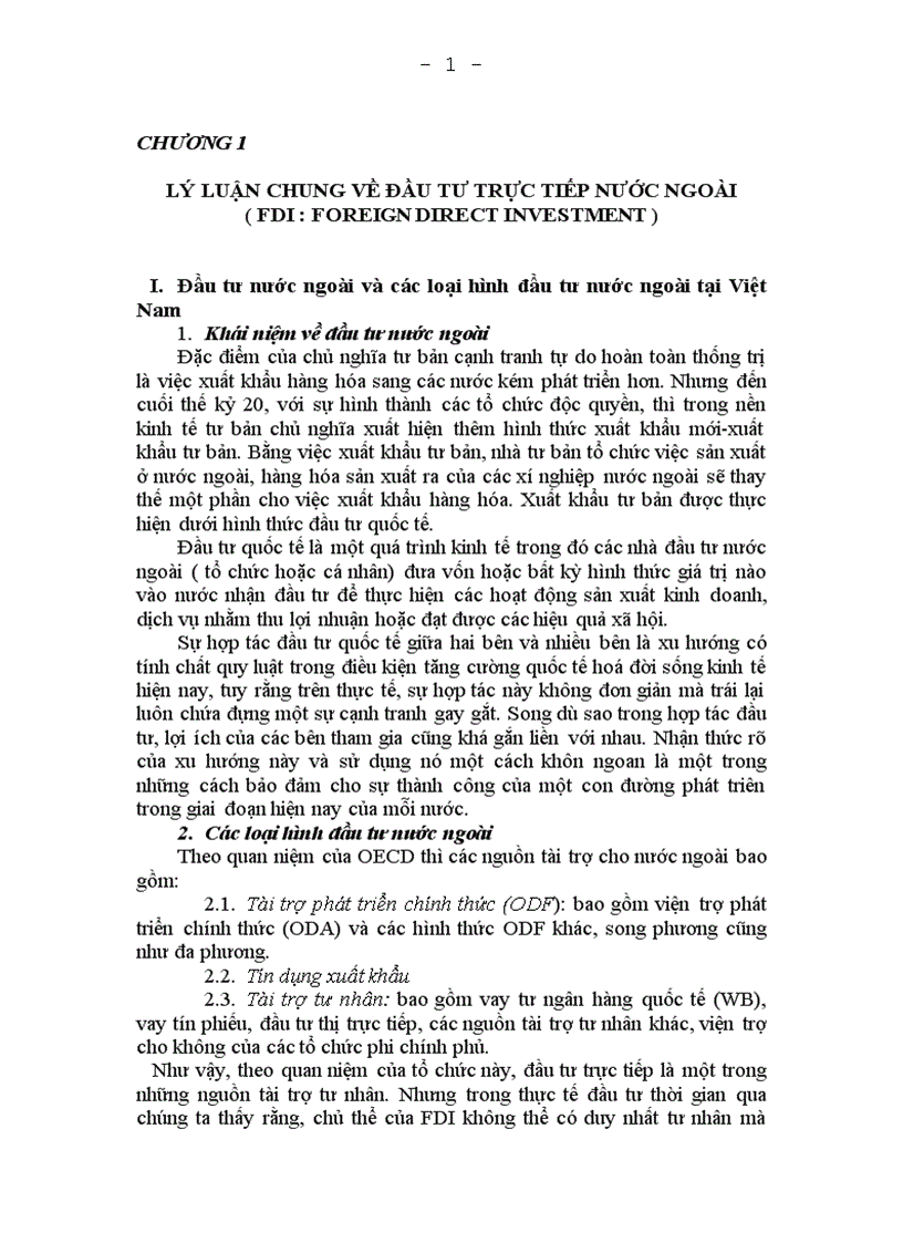 Vấn đề ĐẦU TƯ TRỰC TIẾP NƯỚC NGOÀI