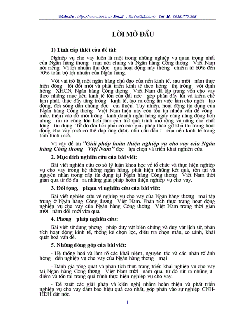 Giải pháp hoàn thiện nghiệp vụ cho vay của ngânhàng NHCT VietinBank VN