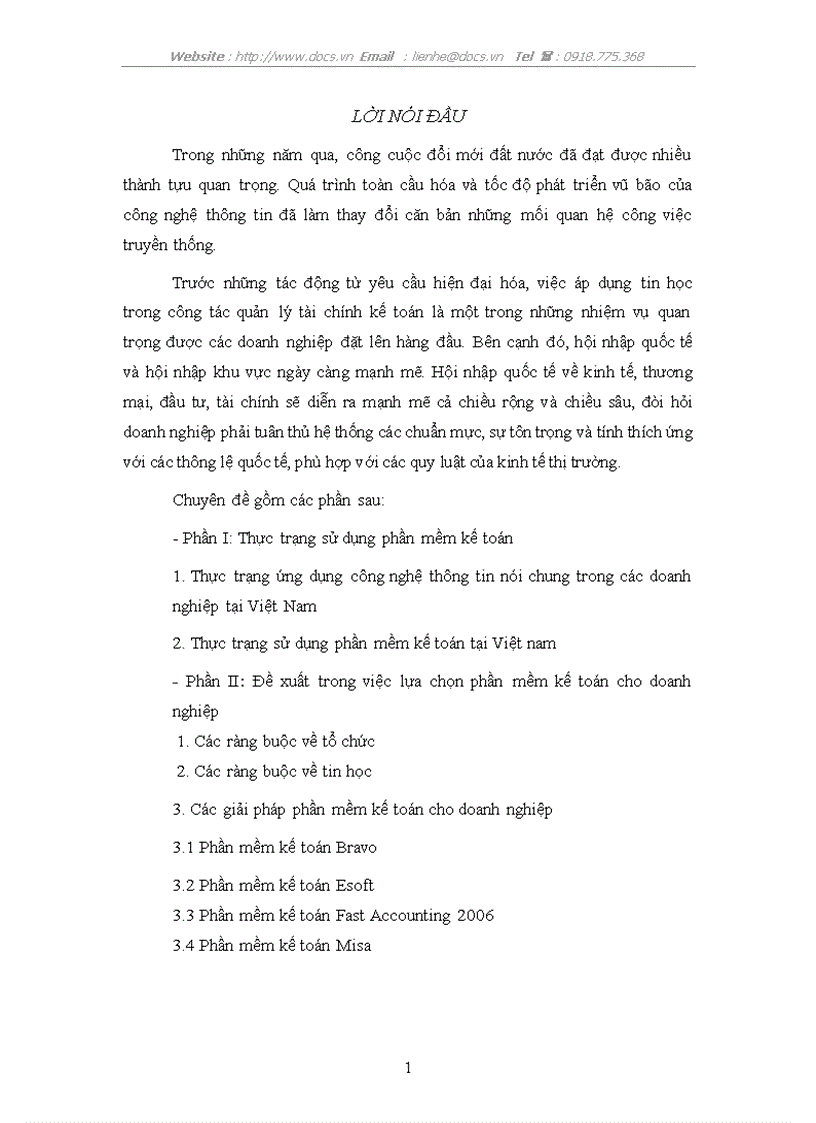 Ứng dụng phần mềm kế toán tại VN những đề xuất trong việc lựa chọn phần mềm kế toán cho DN