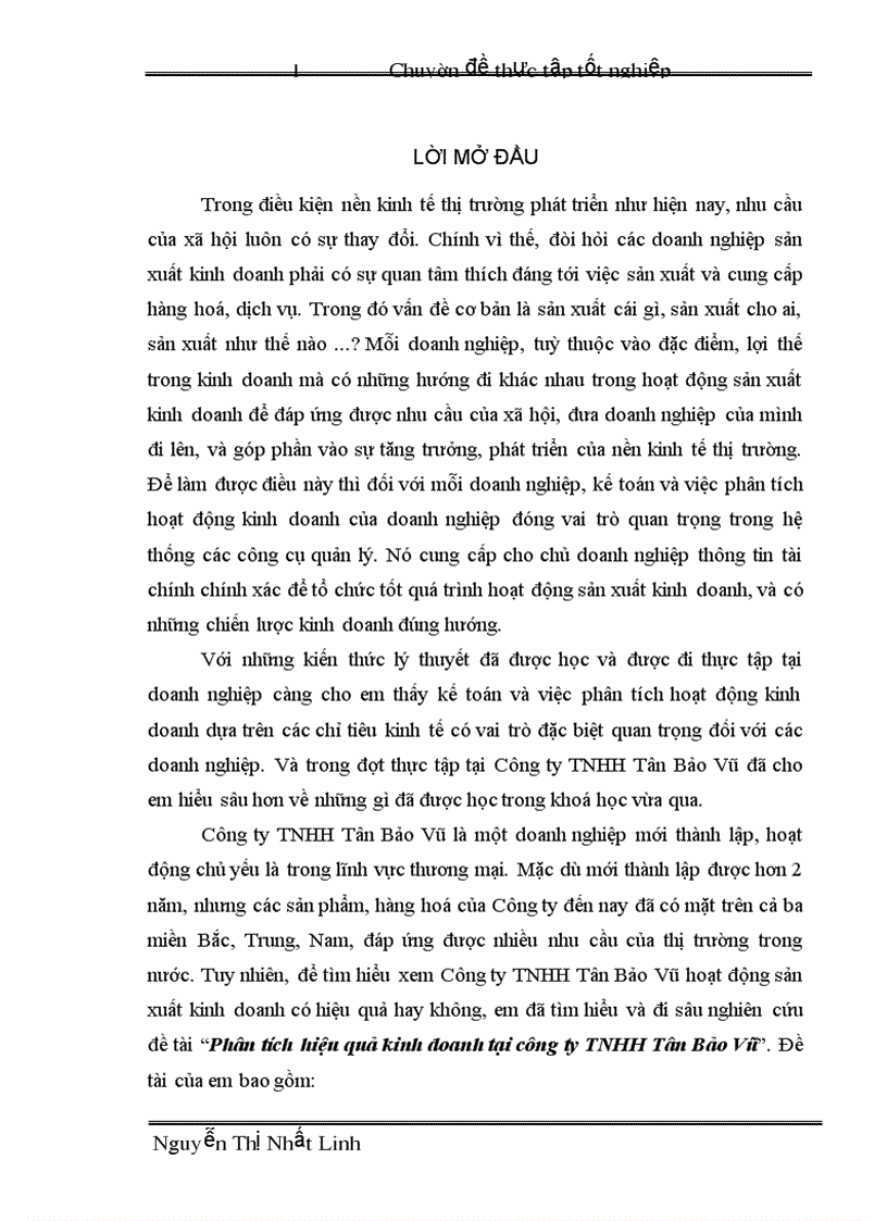 Phân tích hiệu quả kinh doanh tại công ty TNHH Tân Bảo Vũ