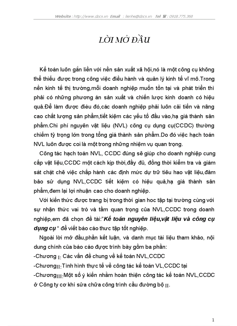 Kế toán nguyên liệu vật liệu và công cụ dụng cụ