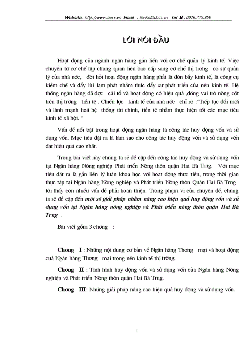 1số giải pháp nhằm nâng cao hiệu quả huy động vốn sử dụng vốn tại ngânhàng NHNo PTNT AgriBank Hai Bà Trưng