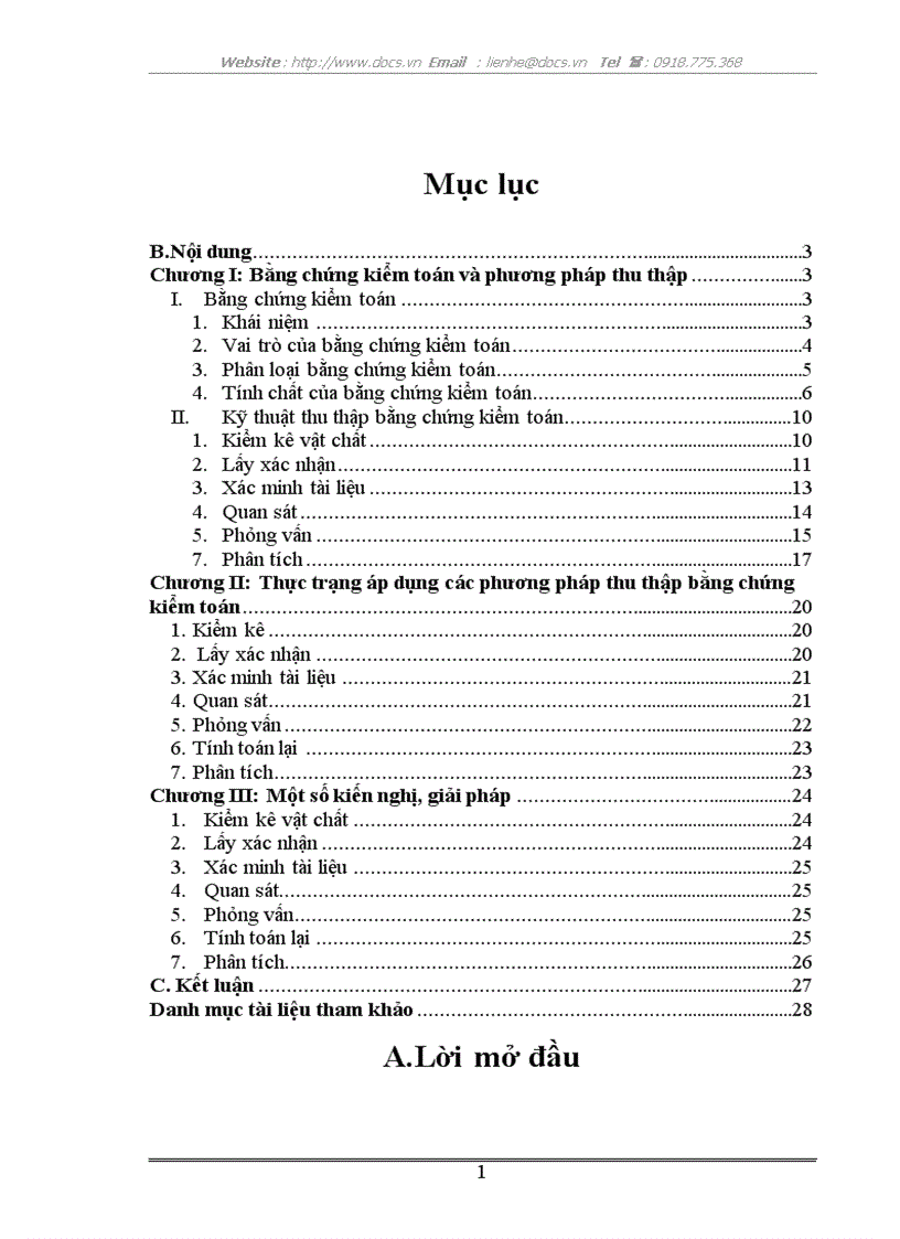 Bằng chứng kiểm toán các phương pháp thu thập bằng chứng kiểm toán