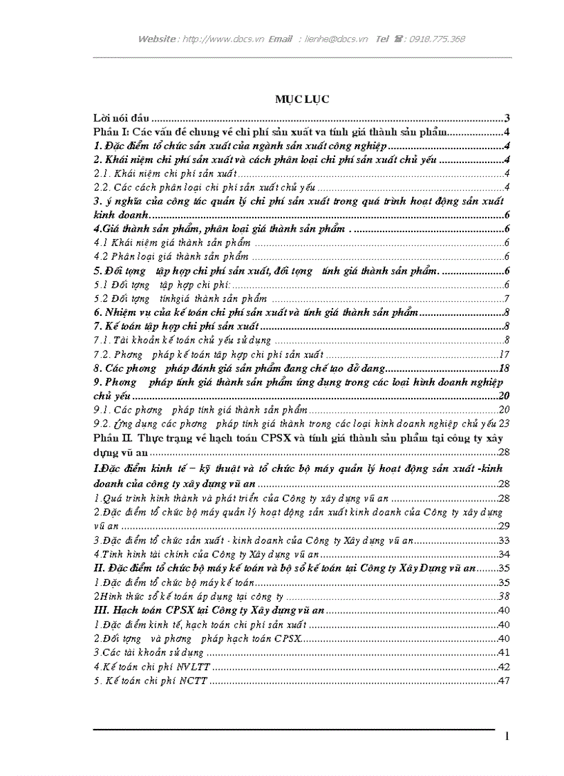 Tập hợp chi phí sản xuất và tính giá thành sản phẩm xây lắp tại Công ty Xây dựng Vũ An Năm 2006