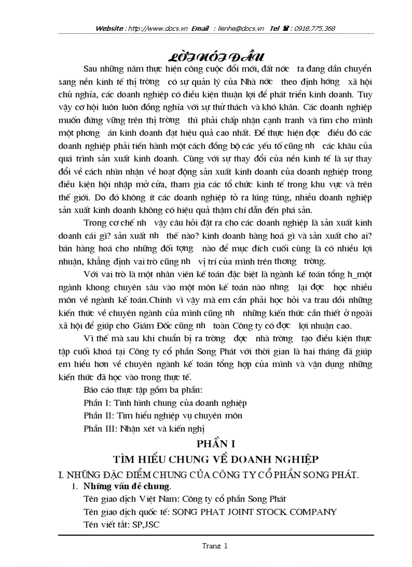 Kế toán tổng hợp tại Công ty cổ phần Song Phát