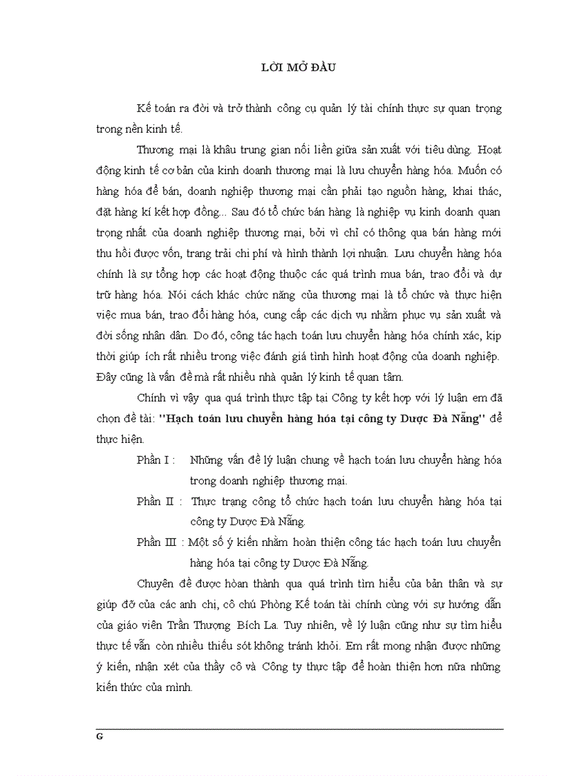 Hạch toán lưu chuyển hàng hóa tại công ty Dược Ðà Nẵng
