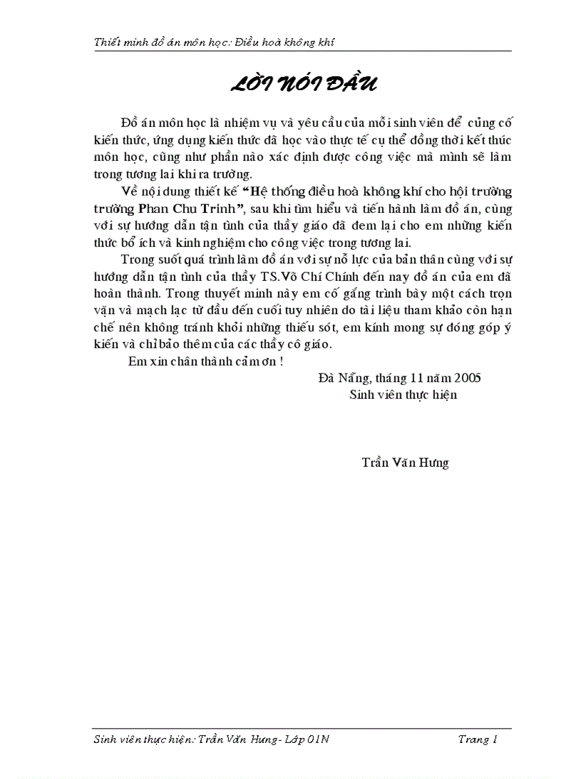 ĐIỀU HÒA KHÔNG KHÍ Thiết kế hệ thống điều hoà không khí cho hội trường trường Phan Chu Trinh Thuyết minh Bản vẽ