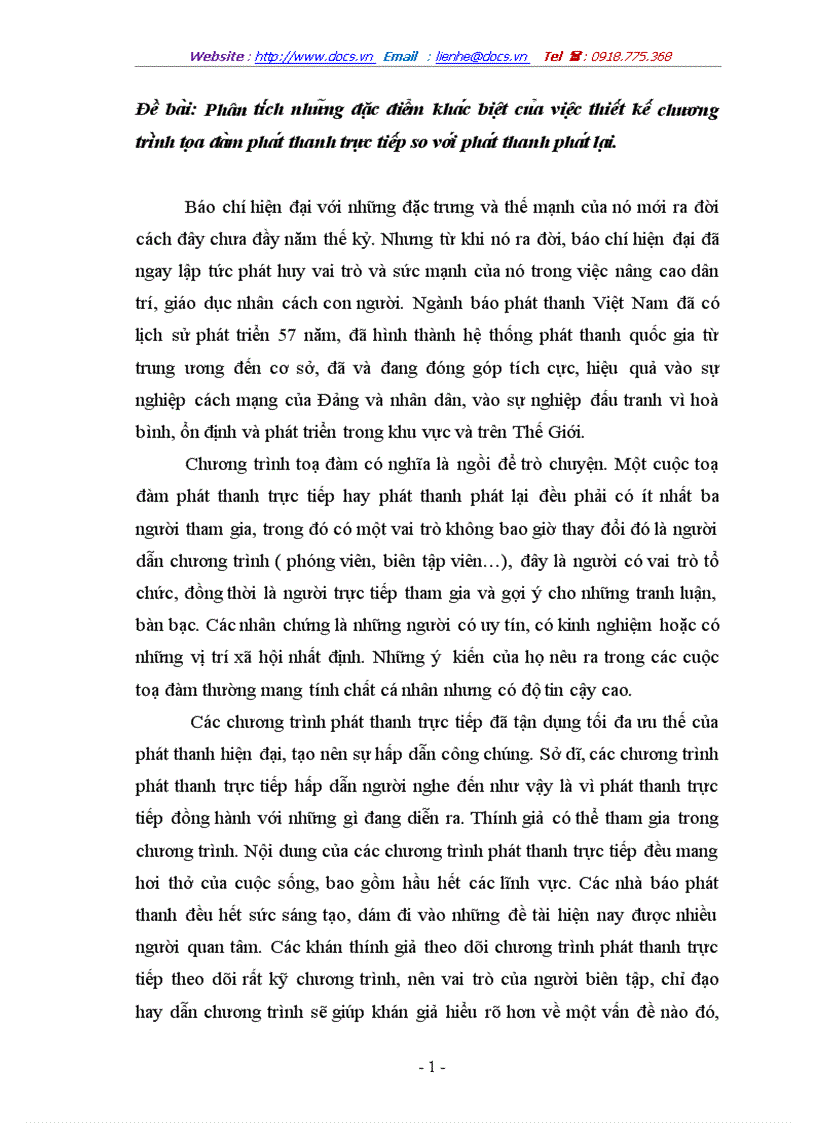 Phân ti ch như ng đă c điê m kha c biê t cu a viê c thiê t kê chương tri nh to a đa m pha t thanh trư c tiê p so vơ i pha t thanh pha t la i