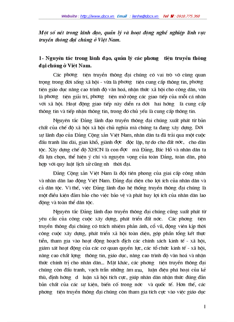 Một số nét trong lãnh đạo quản lý và hoạt động nghề nghiệp lĩnh vực truyền thông đại chúng ở Việt Nam