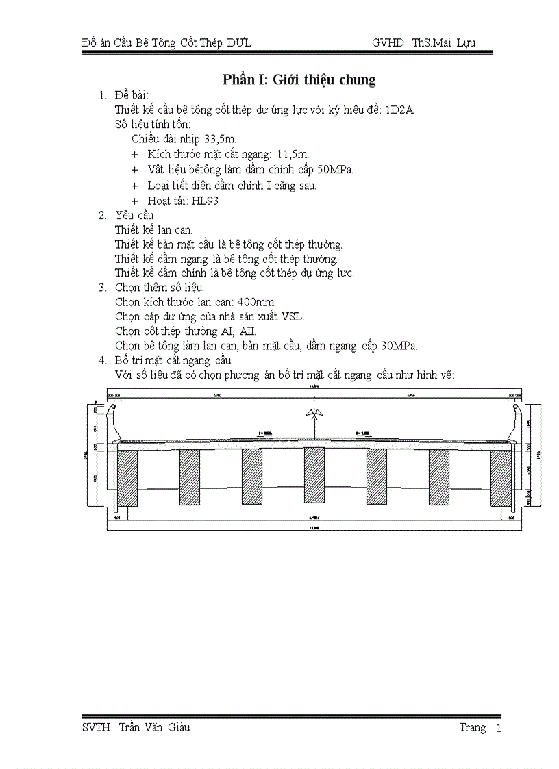 Thiết kế cầu bê tông cốt thép dự ứng lực với ký hiệu đề 1D2A