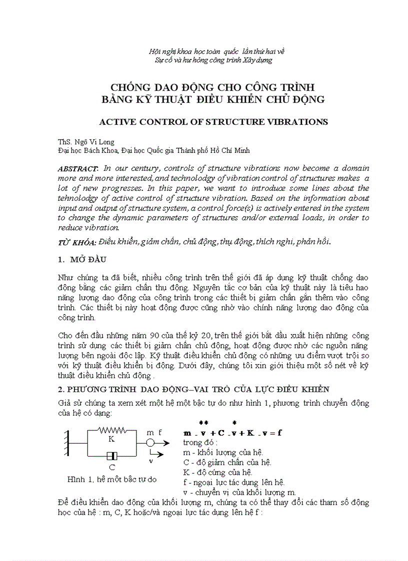 Chống dao động cho công trình bằng kỹ thuật điều khiển chủ động